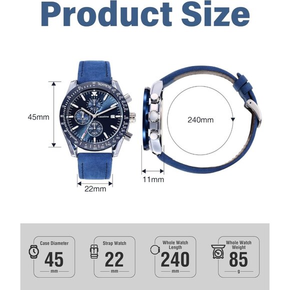 ⚡Men's Leather Watches Chronograph Analog Quartz Date Wrist Watch 30M Waterproof - Picture 5 of 7